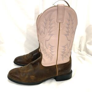 Ariat 29420 Horseman Brown & Pink Round Toe Cowboy Boots Women's Size 10B